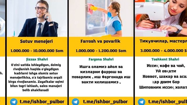 Sara Ishlar | Bosh Ish Orinlari | Ish Bor | Ishga marhamat | Ish Kerak