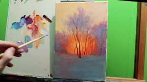 Учимся рисовать Зимний пейзаж с закатом для начинающих за один сеанс #какнарисовать #пейзаж