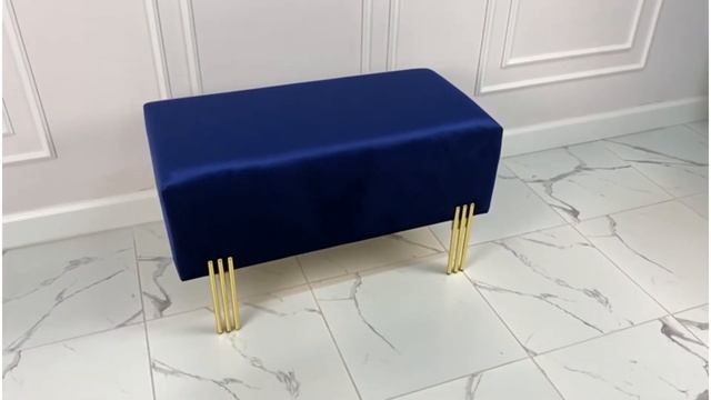 Банкетка Эльза в синем бархате на золотых опорах М-051 смотреть онлайн
