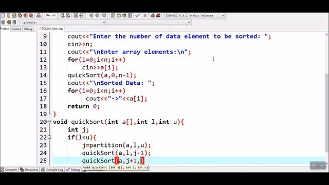 How to implement Quick Sort algorithm in c++