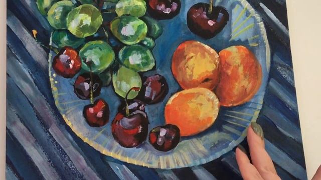 Painting Fruit plate. Fruit plate. Acrylic on canvas. Картина Фруктовая тарелка. Акрил на холсте