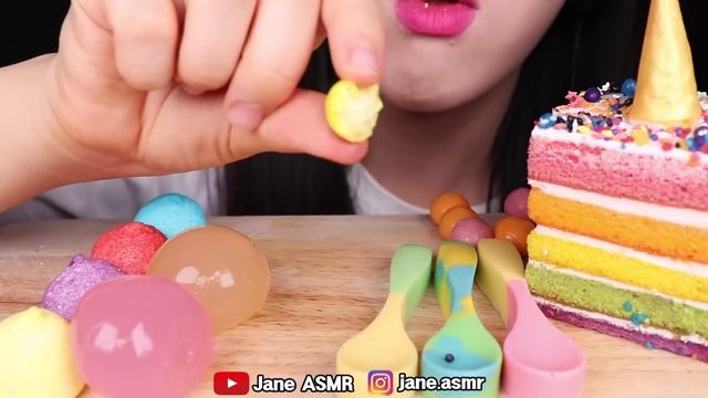 ASMR UNICORN FOOD EDIBLE SPOON JELLY MARSHMALLOW CAKE 유니콘 마쉬멜로우 젤리 먹는 숟가락 먹방 EATING SOUNDS