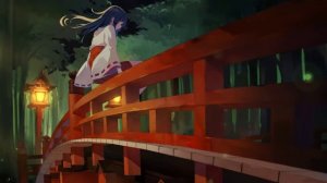 Девушка Сидящая на Мосту | Anime Girl Miko Sitting On The Bridge - Живые Обои