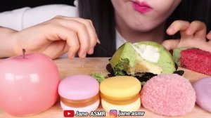 ASMR PEACH CAKE, WATERMELON BAR, MACARON JELLY, PINK RICE CAKES 복숭아 케이크, 수박떡, 마카롱젤리 먹방 JANE ASMR 제인