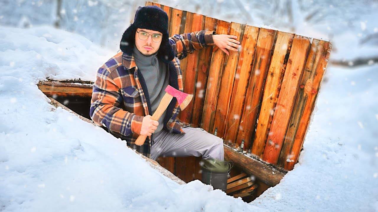 МИКРО-ЗЕМЛЯНКА ПОЛНОСТЬЮ УШЛА ПОД СНЕГ! - Выживание (TheVovkaCom)
