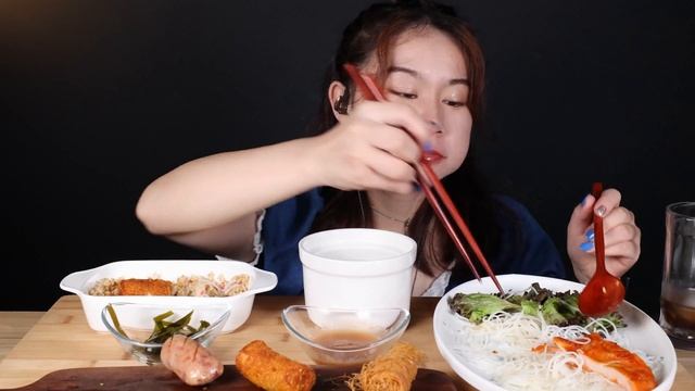 Mukbang)SUB/May eating/Mixed Noodles with Seafood Fried Rice/ASMR eating sounds