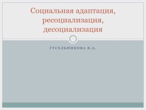 Социальная адаптация, ресоциализация, десоциализация