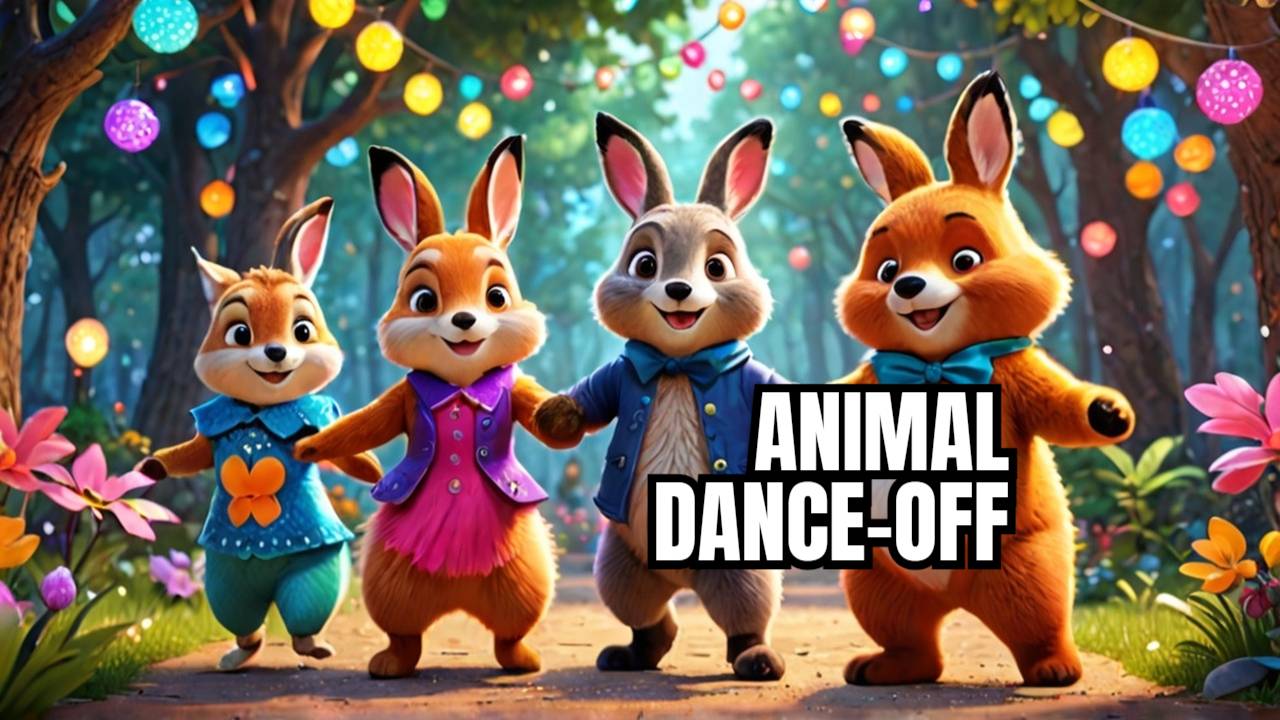 Dance Party in the Enchanted Forest: Rabbit, Bear, and Fox Grooving to the Beat!