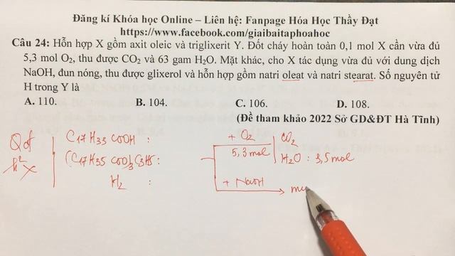 Hỗn hợp X gồm axit oleic và triglixerit Y. Đốt cháy hoàn toàn 0,1 mol X cần vừa đủ 5,3 mol O2, thu смотреть онлайн