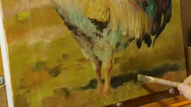 "Петушок" Работа по фотографии. Rustic rooster. Process of creating oil painting from Oleg Buiko.