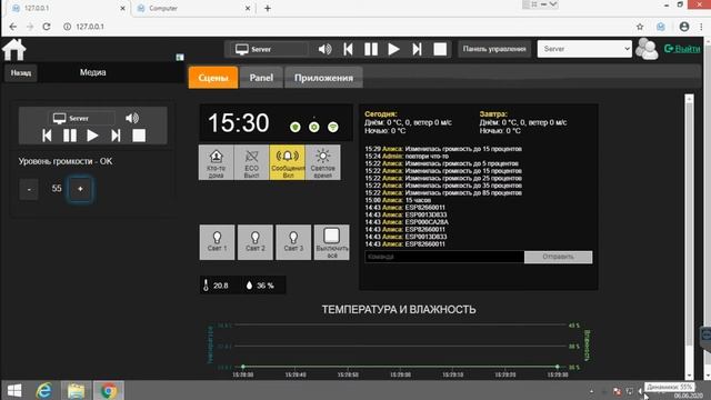 Управление громкостью и умный дом в диалогах. Majordomo.