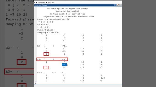 Gauss Jordan Method Step by Step Solution in Matlab | Solution of System of Equation by Gauss Jorda