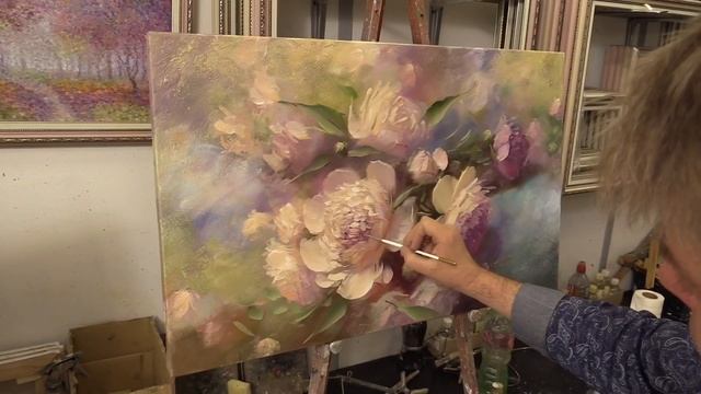 Персиковые пионы. Peach peonies. Etude. Oil painting. Как написать цветы. Пионы