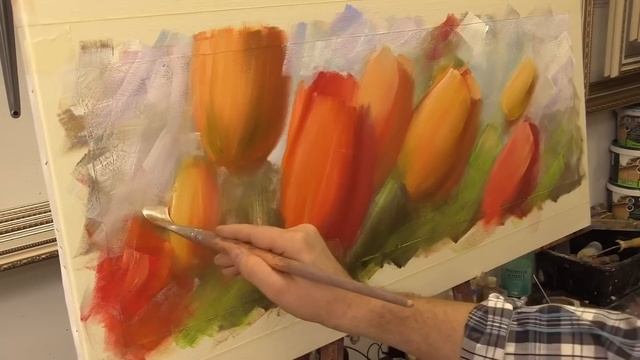 Тюльпаны в интерьер.  Живопись маслом.  Tulips for Bob's House.  Как рисовать цветы