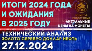 Итоги 2024 года и ожидания в 2025 году. Анализ рынка золота, серебра, нефти, доллара 27.12.2024 г