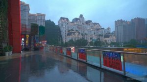 Stunning large residential complex. People's life in Guiyang Huaguoyuan on a rainy day