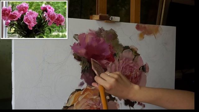 Как написать пионы. Урок Наташе. How to draw peonies Живопись маслом. Oil painting