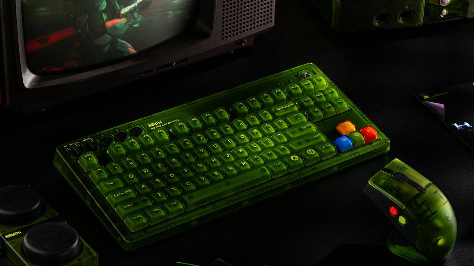 8BitDo клавиатура Retro 87 Mechanical Keyboard и мышка Retro R8 Mouse в дизайне Xbox.