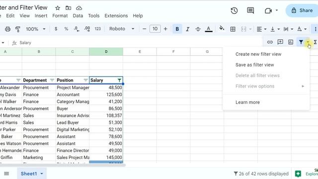 How to use Filter and Filter View- Google Sheets Full Course (Urdu/Hindi) P20 #googlesheetstutorial