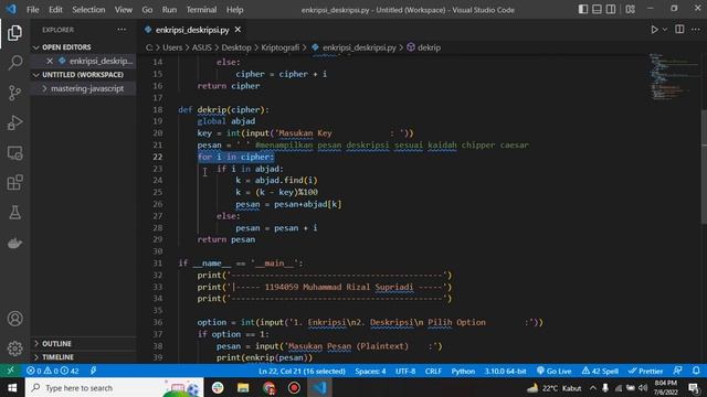 Program Kriptografi Caesar Chiper Menggunakan Python Enkripsi dan Deskripsi