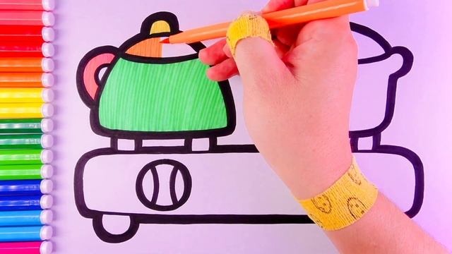 Drawing kitchen utensils and coloring for kids.Draw, Paint and Learn