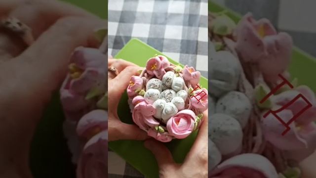 Пасхальный зефиросендвич в разрезе #зефир #сендвич #цветы #клубеика#джем#Пасха#печенька