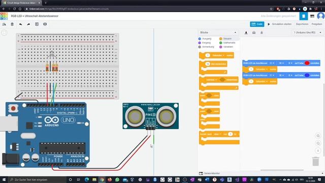 Arduino UNO Tutorial 3: RGB-LED & Ultraschall-Abstandssensor (tinkercad simulator) [Deutsch]