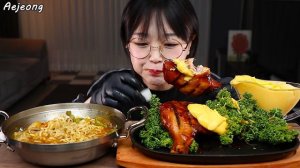 파 송송 계란 탁! 맛 좋은 라면🍜 통다리 치킨 먹방🍗 RAMEN & SMOKED CHICKEN MUKBANG | ASMR EATING SOUNDS