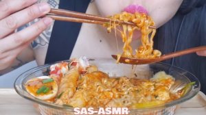 ASMR SPICY CHEESY NOODLES + CHEESY RICE CAKES + KING CRAB (EATING SOUNDS) NO TALKING | SAS-ASMR