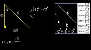 halla cos en un triangulo rectangulo con catetos 15 y 20