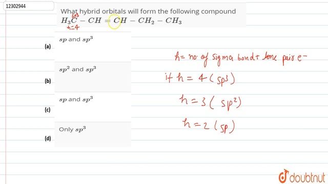 What hybrid orbitals will form the following compound H_3C-CHCH-CH_2-CH_3