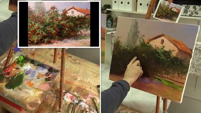 Розовый куст. Мастер-класс на двух холстах. Master class on two canvases