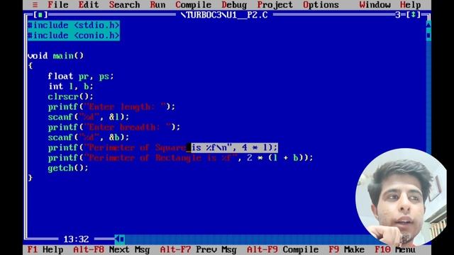 Find the area and perimeter of square and rectangle. Input the 
side(s) through the keyboard.