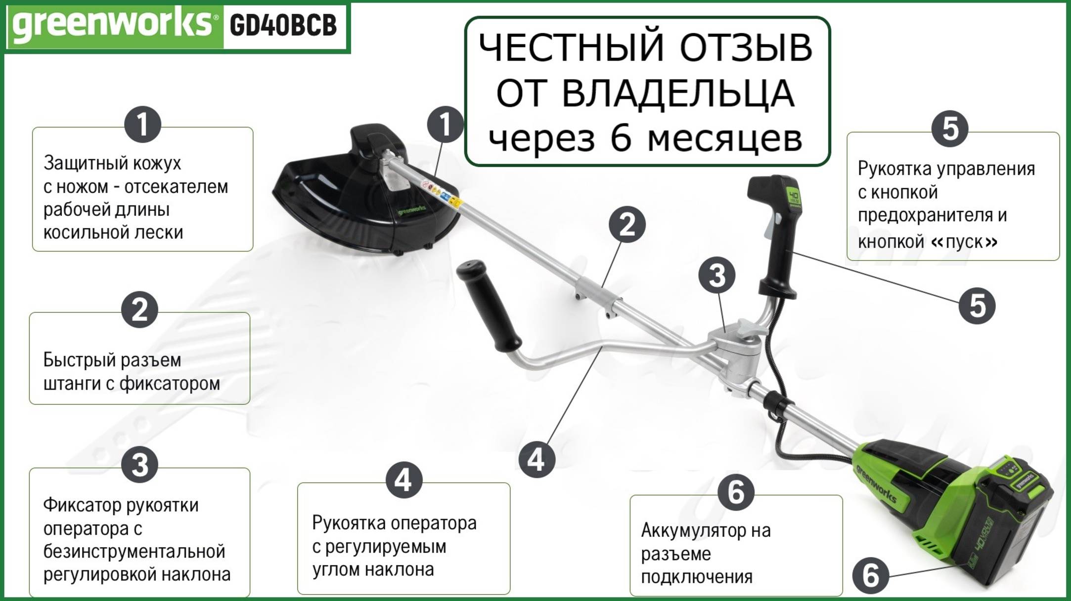 Аккумуляторный ТРИММЕР Greenworks GD40BCB может рубить деревья