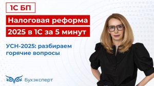 Налоговая реформа 2025 в 1С за 5 мин—выпуск от 09.01.2025. УСН в 2025 - разбираем горячие вопросы