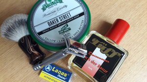 Бритье. RazoRock 37 German slant, Ladas blade, Silver tip badger, Stirling Baker street, Tüff herb