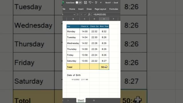 Sum of total time #excel #formatting #sum ##advancedexcel #exceltutorial #msoffice