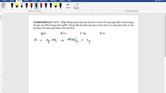 3112202110532 Nhúng một lá kim loại M chỉ có hoá trị hai trong hợp chất có khối lượng 50 gam