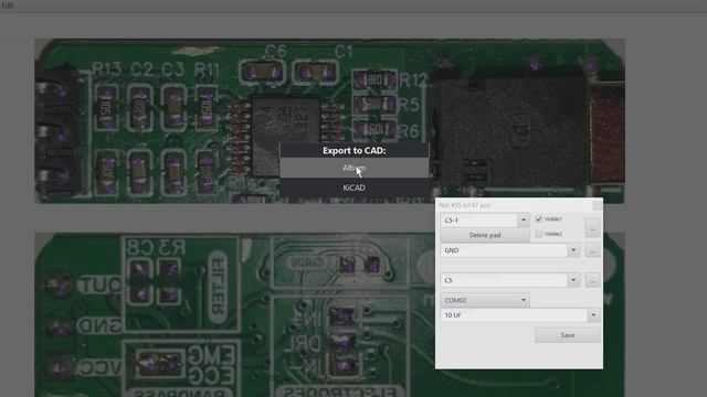 PCBComparer2 - экспорт схемы в утилите для реверс-инжиниринга печатных плат.