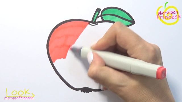 Drawing and coloring Red Apple 🍎 Drawings for kids | Marzipan Princess