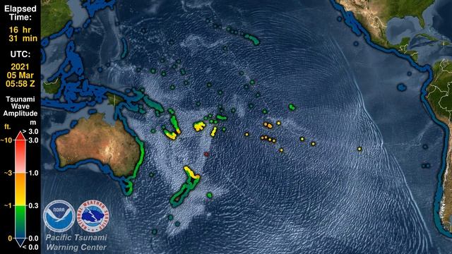 Tsunami Forecast Model Animation-  Three Tsunamis in One Day From the Tonga-_4K_60fps