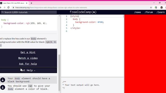 Learn Basic CSS  Use RGB values to Color Elements   freeCodeCamp org   Google Chrome 2019 12 05 11