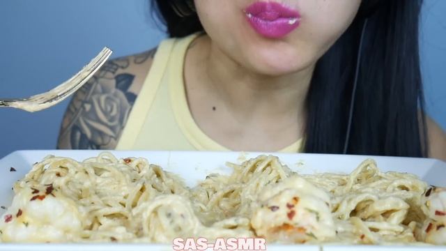 ASMR CREAMY CHEESY SHRIMP PASTA (SOFT STICKY EATING SOUNDS) NO TALKING | SAS-ASMR