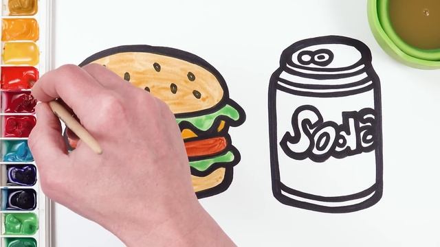 Burger and Cola Drawing, Painting and Coloring for Kids & Toddlers | Easy Drawings