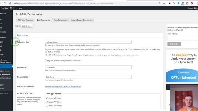 Tutorial: How to add Custom Post Fields and Custom Post Taxonomies using CodeRevolution's plugins?
