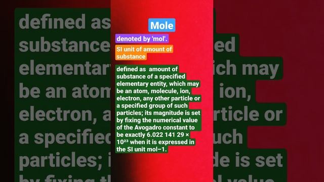 Define Mole:SI unit of amount of substance#chemistry#sisystem#science #physics