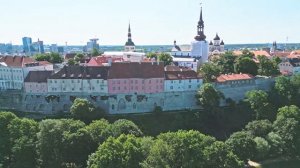 Old Tallinn, drone flight along Upper Town