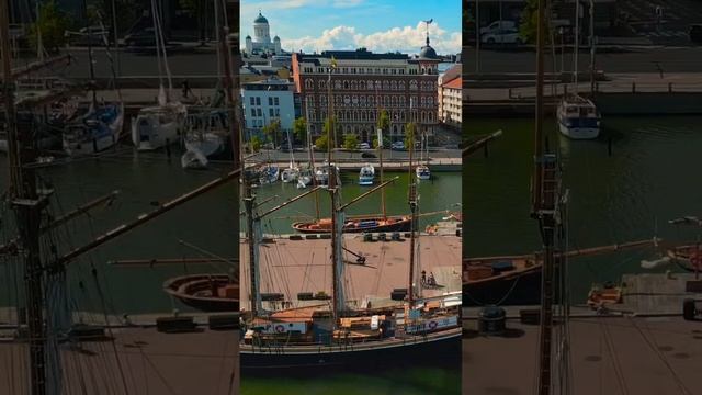 Beautiful drone view of old Helsinki and sailing ships Subscribe