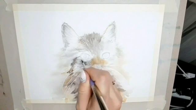 Кошка акварелью. Рисование. Процесс. смотреть онлайн