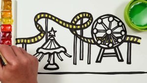 Американских горки! Рисование и раскрашивание парка развлечений для детей! Давайте рисовать легко